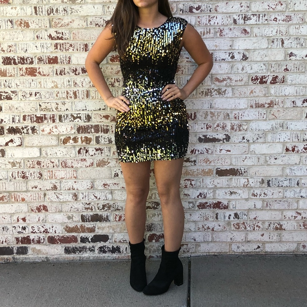 Ombré Sequin Dress Size Small Gold Black Silver